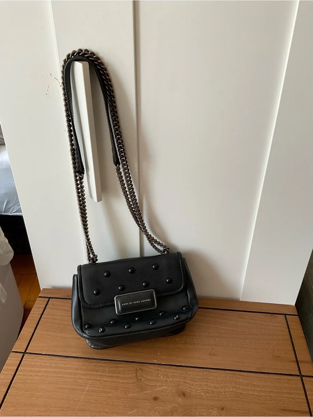 Marc by Marc Jacobs Black Studded Leather Chain Crossbody Shoulder Bag